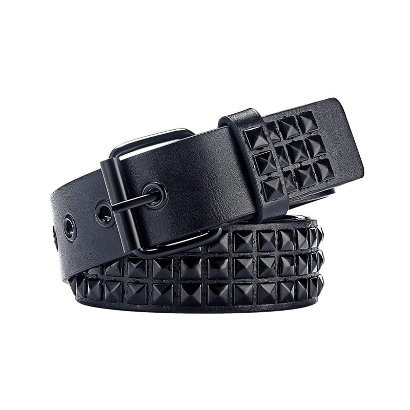 SNCEAW Studded Belt  Metal Punk Rock Rivet belt with Bright Pyramid Studded for Women Men (Luxury Black  Fit Pant 31-36 inch) - Image 1